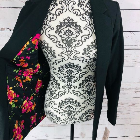 Nanette Lepore Floral Trim/Interior Gypsy Rose Very Black Blazer Jacket 0 - Picture 8 of 12